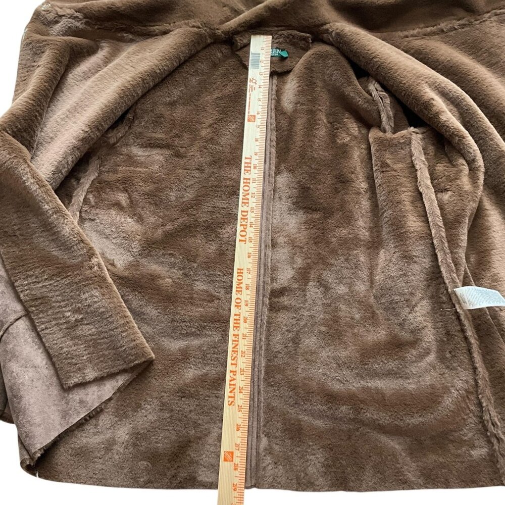 Lauren Ralph Lauren Coat Womens Large Brown Faux Shearling Fleece Drape Collar - Picture 13 of 14